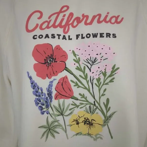 Old Navy California Flowers French Terry Blouson Sleeve White Sweatshirt Size Sm - Picture 2 of 7